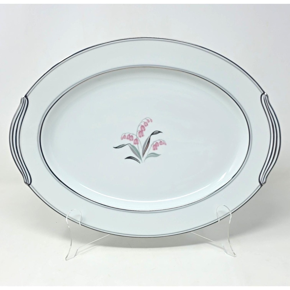 Vintage Noritake 5421 Crest pink Floral 14 in Oval Platter Porcelain Japan